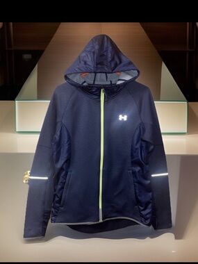 Under Armour Cold Gear Yellow Zipper Jacket Hooded Reflective Accents 👍Holes SzM